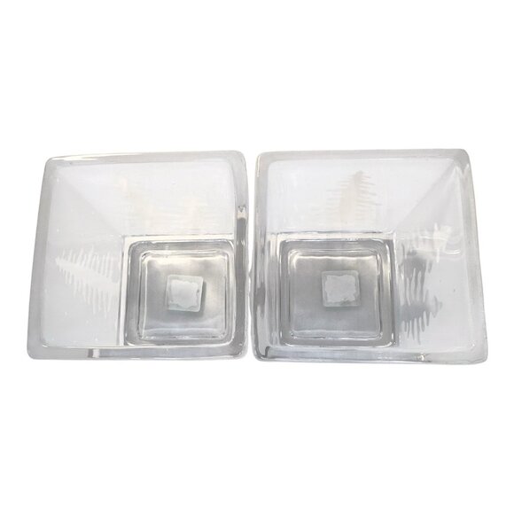 Partylite 2 Frosted Glass Christmas Tree Votive Candle Holders Square 2.5 inches - Picture 7 of 8